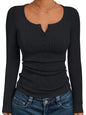 Women's Solid Color Buttons Long-sleeved T-shirt Thread Knitted Top