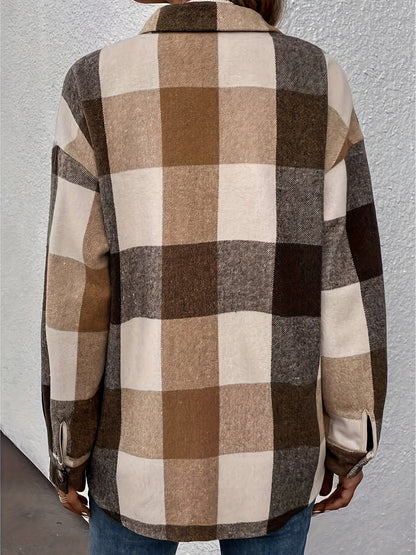 Women's Casual Brushed Plaid Single-breasted Lapel Casual Shirt