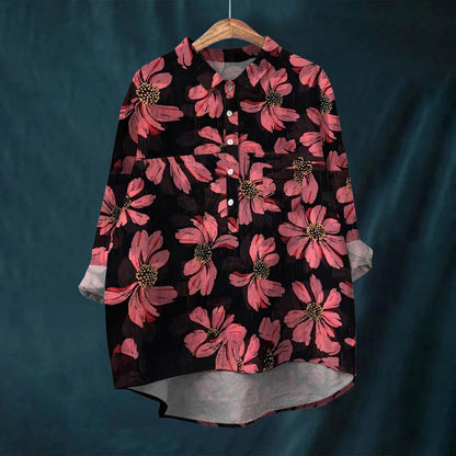 Cross-border Long-sleeved Bamboo Linen Printed Fashionable All-match Lapel Shirt