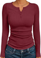 Women's Solid Color Buttons Long-sleeved T-shirt Thread Knitted Top