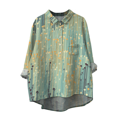 Cross-border Long-sleeved Bamboo Linen Printed Fashionable All-match Lapel Shirt