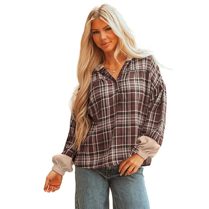 Women's European And American Leisure All-match Plaid Printed Loose Top