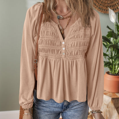 Women's Versatile Lotus Leaf Solid Color Pullover V-neck Chiffon Shirt