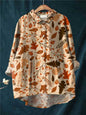 Cross-border Long-sleeved Bamboo Linen Printed Fashionable All-match Lapel Shirt