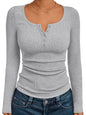 Women's Solid Color Buttons Long-sleeved T-shirt Thread Knitted Top
