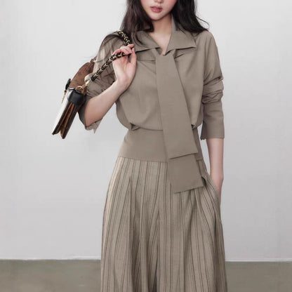 All-matching Lace-up Simple Graceful Slimming Long-sleeved Shirt Women