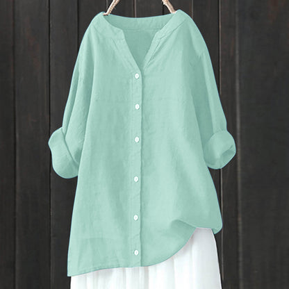 Women's Cotton And Linen Long Sleeve Button Shirt