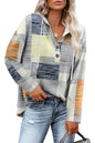Women's Top V-neck Buttons Long-sleeved Sweater Shirt
