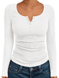 Women's Solid Color Buttons Long-sleeved T-shirt Thread Knitted Top