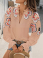 New Fashion V-neck Puff Sleeve Ruffles Blouse For Women