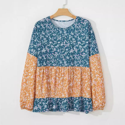 Women's Round Neck Digital Printed Floral Chiffon Shirt