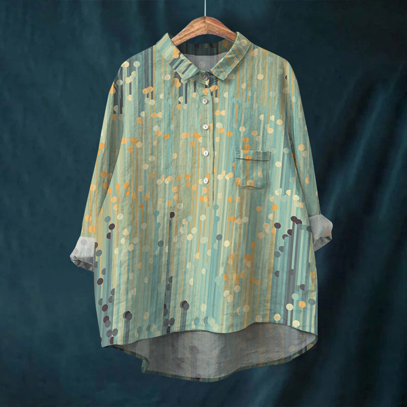 Cross-border Long-sleeved Bamboo Linen Printed Fashionable All-match Lapel Shirt