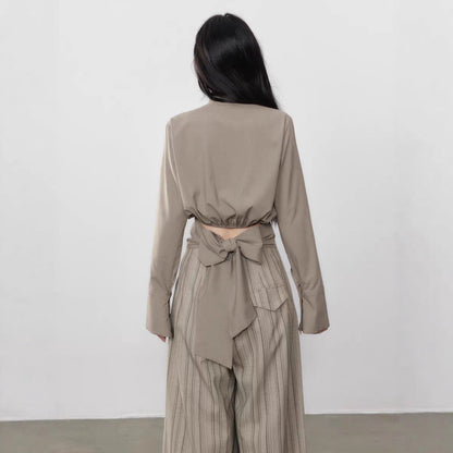 All-matching Lace-up Simple Graceful Slimming Long-sleeved Shirt Women