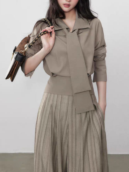 All-matching Lace-up Simple Graceful Slimming Long-sleeved Shirt Women